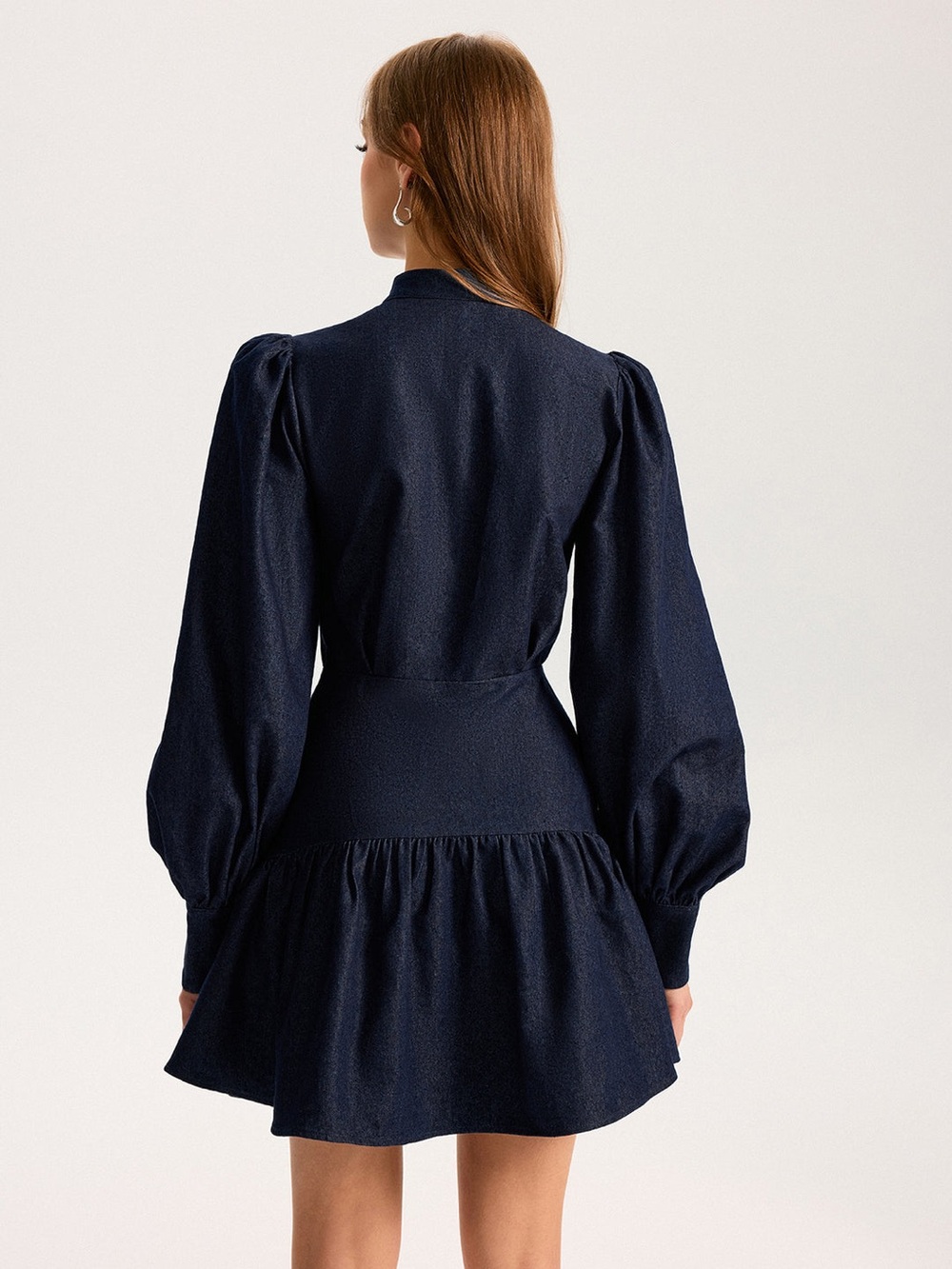 011. Commense Navy Puff-Sleeve Tiered Mini Dress - Picture 2 of 5